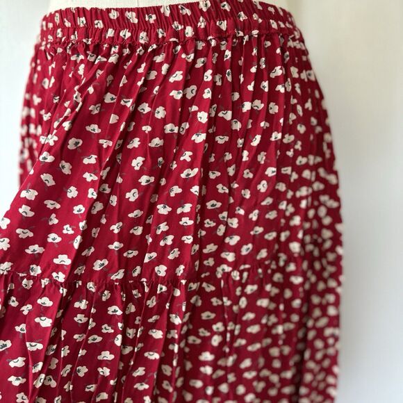 Vintage Ditzy Floral Tiered Peasant Maxi Skirt Prairie Country Cottage Boho Lg - Picture 5 of 15